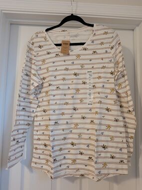 Lrg White Long Sleeve Tee with Brown Stripes and Yellow & Blue Floral Print